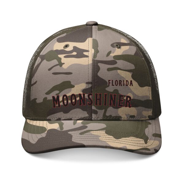 “Florida Moonshiner" Hat – Camo Trucker Cap for Home Distillers, Moonshine Enthusiasts & Appalachian Heritage Gear