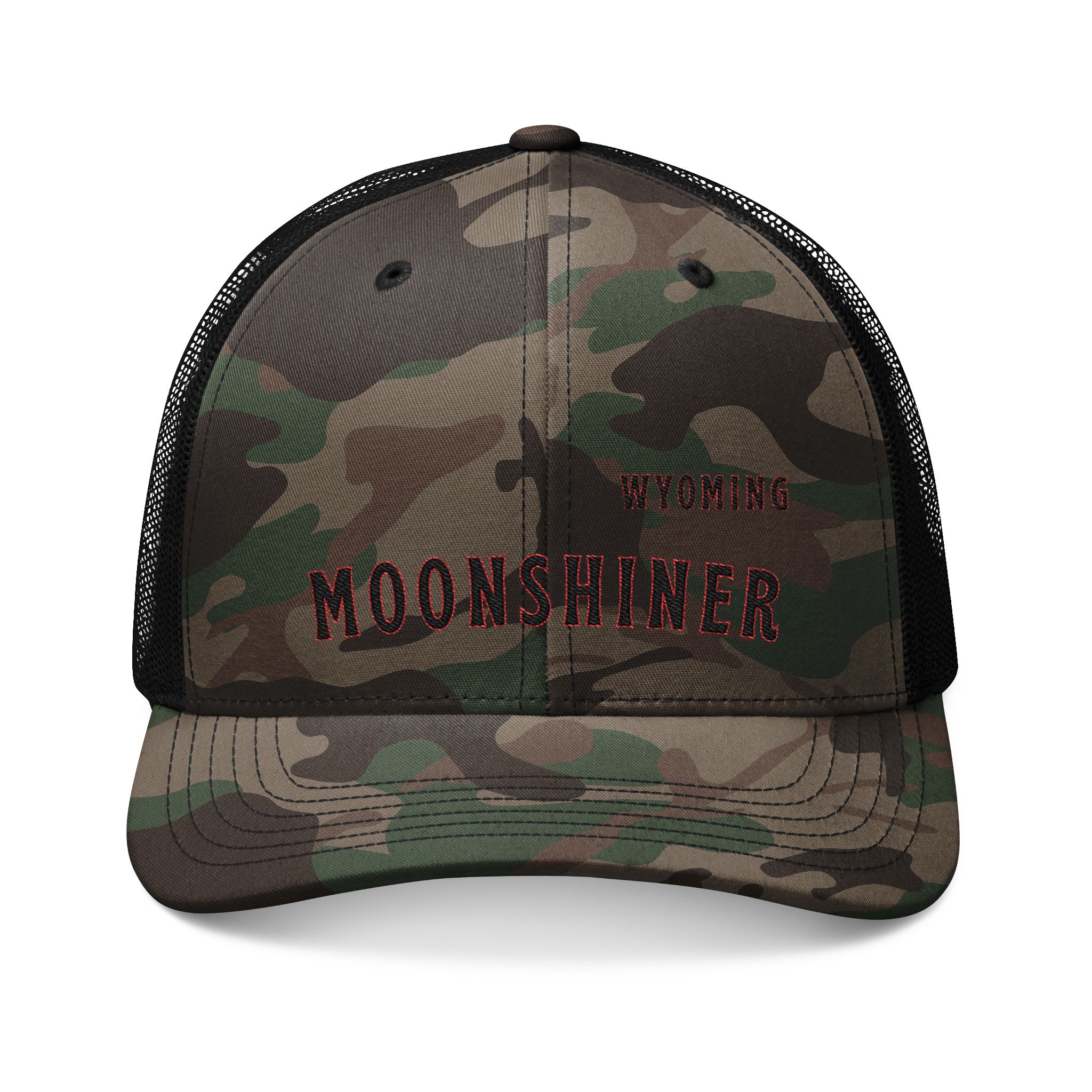 “Wyoming Moonshiner" Hat – Camo Trucker Cap for Home Distillers, Moonshine Enthusiasts & Appalachian Heritage Gear - Image 5